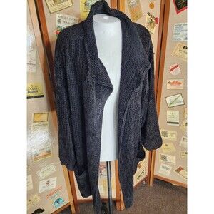 ZONDA NELLIS Vtg Black Women's Woven Long Sweater Cardigan Jacket Sz M Oversize